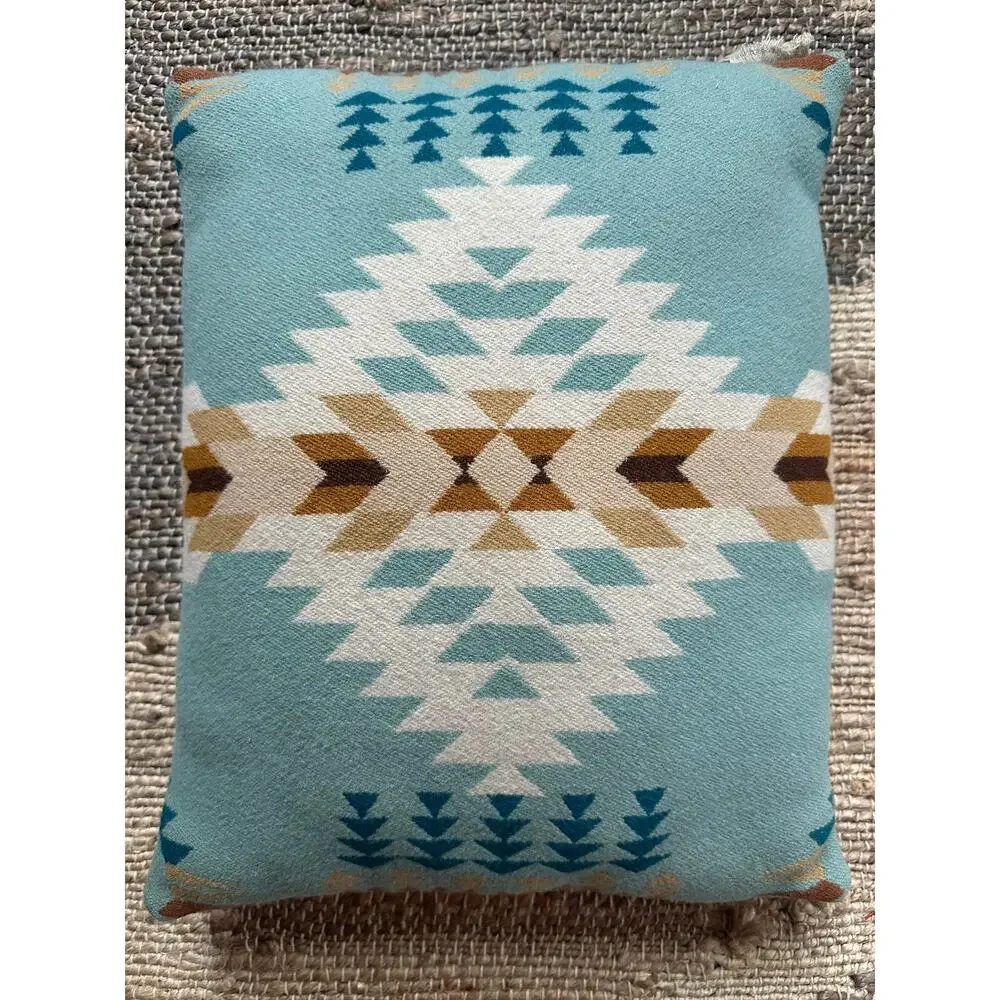 Vintage Rancho Arroyo Aqua Wool Pillow Southwestern throw blue beige 16x13”
